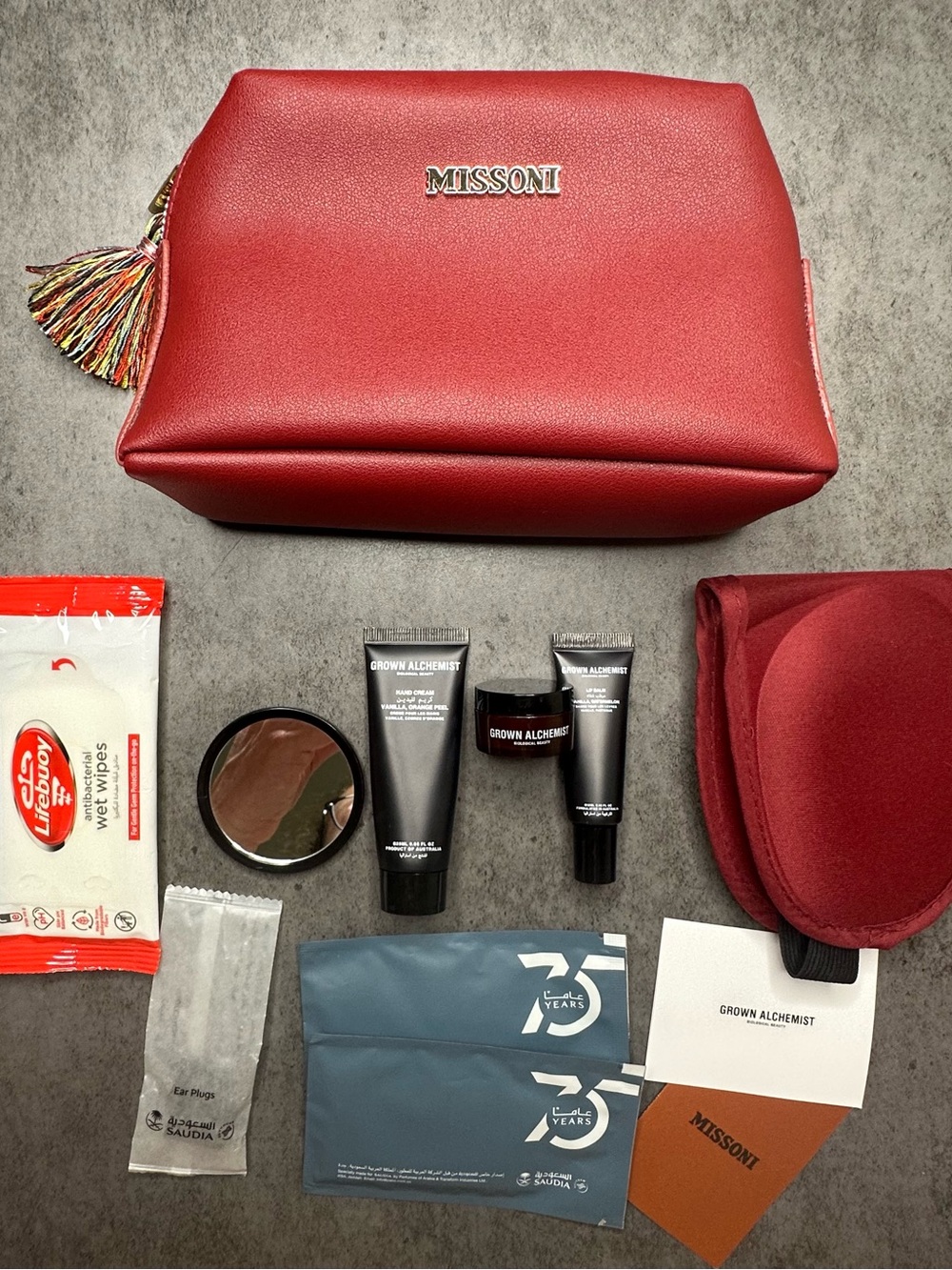 Missoni x Saudia Airlines First Class Amenity Kit Burgundy Travel Bag Complete